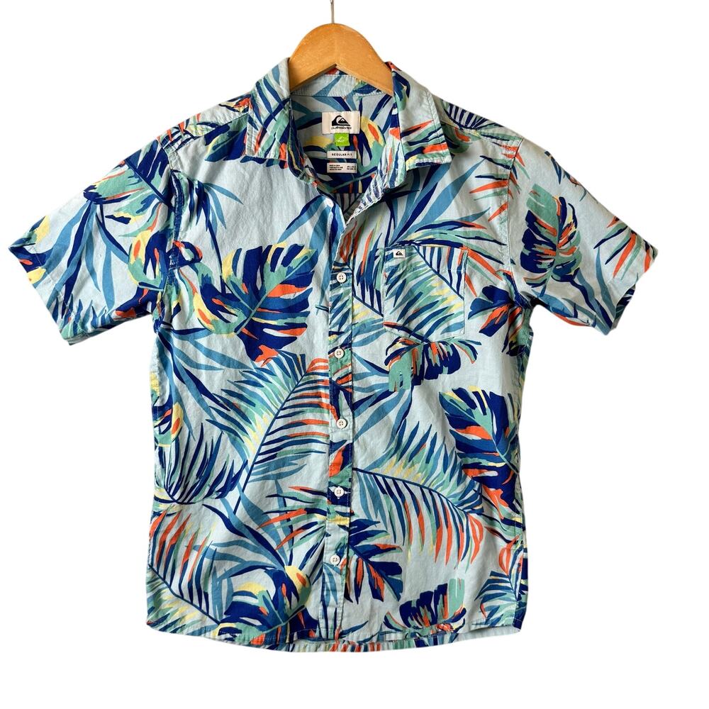 Quicksilver Hawaiian Dutton Down Shirt Boys Large Summer Vacation Beach Cruise